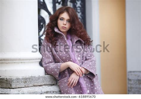 Beautiful Showy Brunette Girl Lush Hair Stock Photo