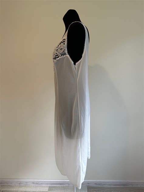 White Full Slip Negligee Nylon Lace Lingerie Underwear Nightgown Sexy Dressing Gown Peignoir