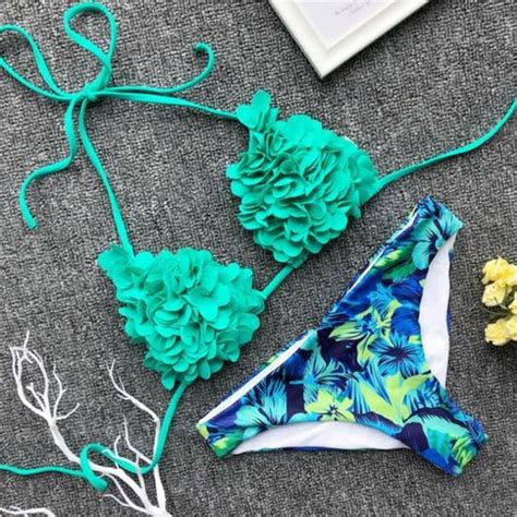 Maillot de bain GNIM Bikini brésilien à fleurs D Femme Couleur