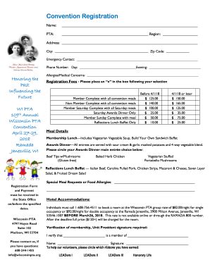 Fillable Online Convention Registration Wisconsin PTA Fax Email Print