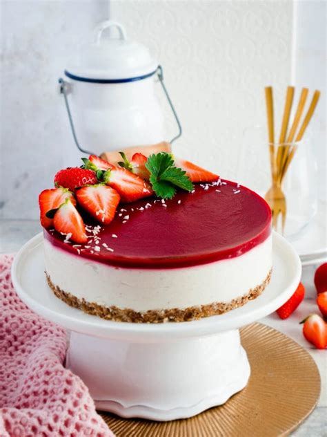 Veganer No Bake Erdbeer Cheesecake Himmlisch Cremig Leicht