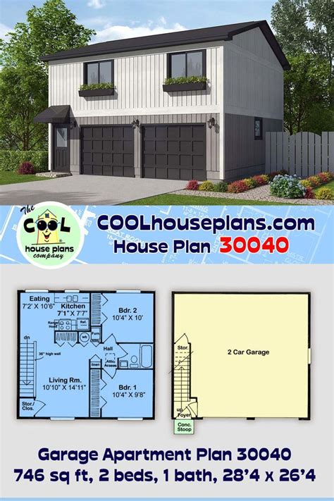 Modern Style Garage Living Plan 30040 With 2 Bed 1 Bath 2 Car Garage Carriage House Plans