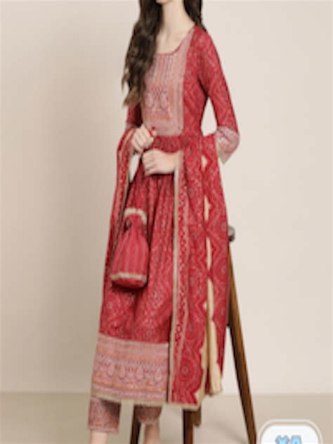 Buy SHOWOFF Bandhani Printed Thread Work Anarkali Kurta With Trousers