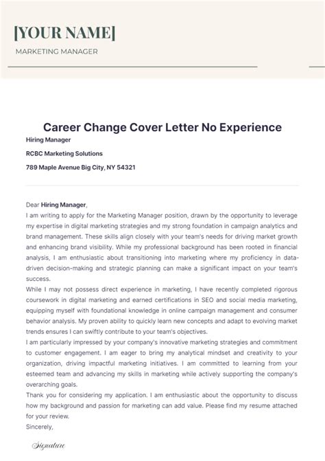 Free Career Change Cover Letter No Experience Template Edit Online