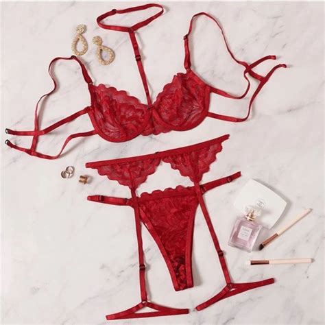 Unbranded Intimates And Sleepwear 3pc Red Lace Lingerie Set Poshmark