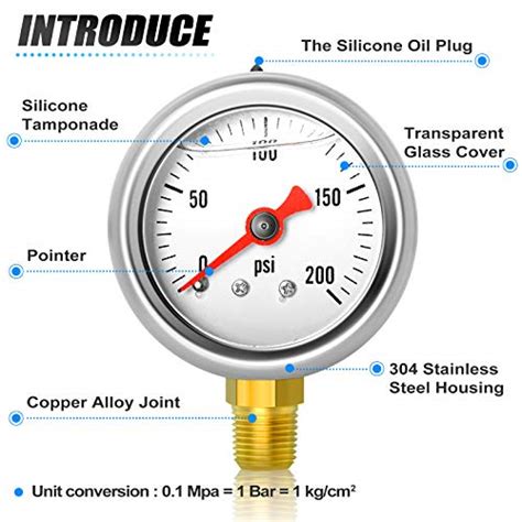 MEANLIN MEASURE 0 200Psi Stainless Steel 1 8 NPT 1 5 FACE DIAL