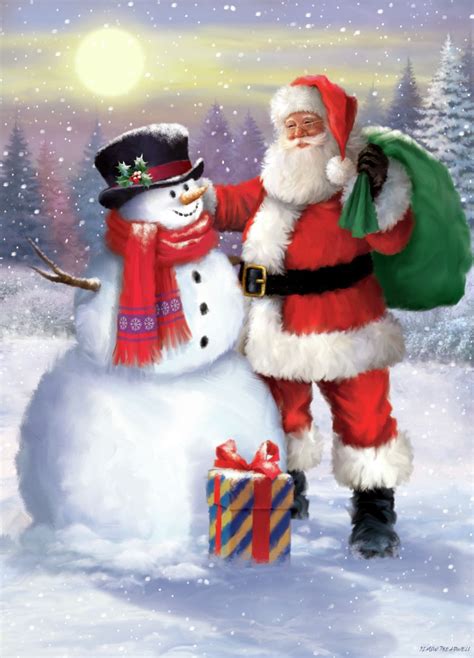 Santa Claus And His Snowman Friend For Christmas In The Snow