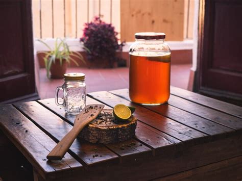 Premium Photo Homemade Fermented Raw Kombucha Tea With A Citrus Flavour