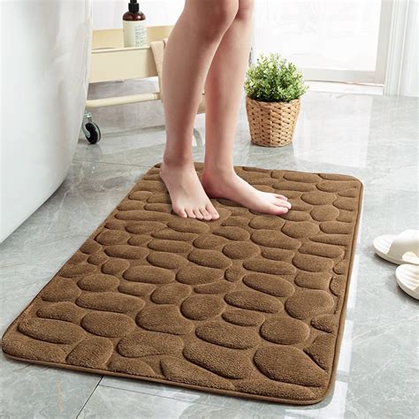 Brown Memory Foam Bath Mat Cabblestone Texture Bath Mat Inches