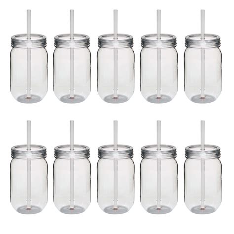 Walmart 24 oz. Clear Plastic Mason Jars with Screw Top Lids and Straws ...