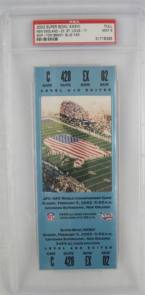 Lot Detail Super Bowl XXXVI 2002 Full Ticket PSA 9 Blue