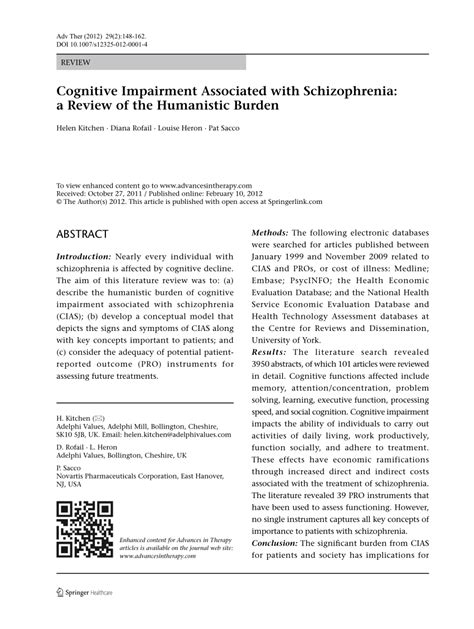 Pdf Cognitive Impairment Associated With Schizophrenia A Review Of