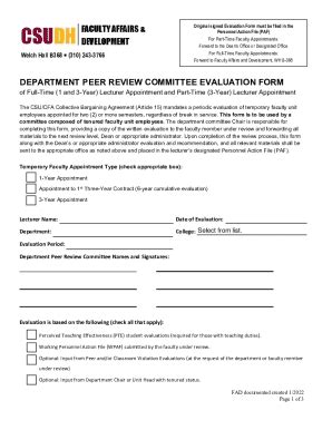 Fillable Online Department Peer Review Committee Evaluation Form