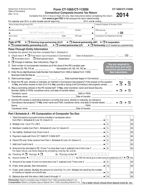 Ct Drs Ct 1065ct 1120si 2014 Fill Out Tax Template Online Us Legal Forms