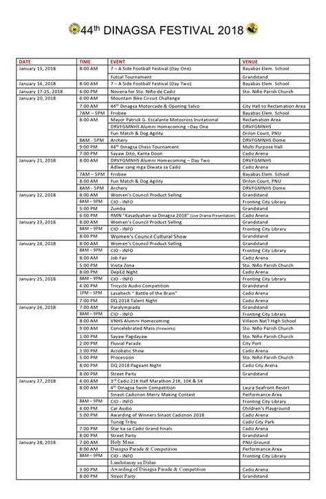 Full Details: DINAGSA FESTIVAL 2018 Schedule of Activities - AttractTour