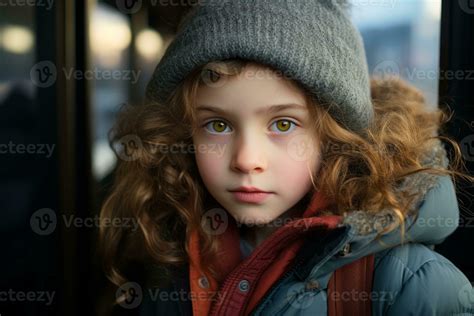 a young girl wearing a winter hat and jacket generative ai 29691208 ...