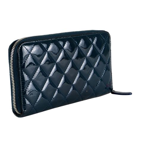 Chanel Blue Quilted Patent Leather Womens Wallet