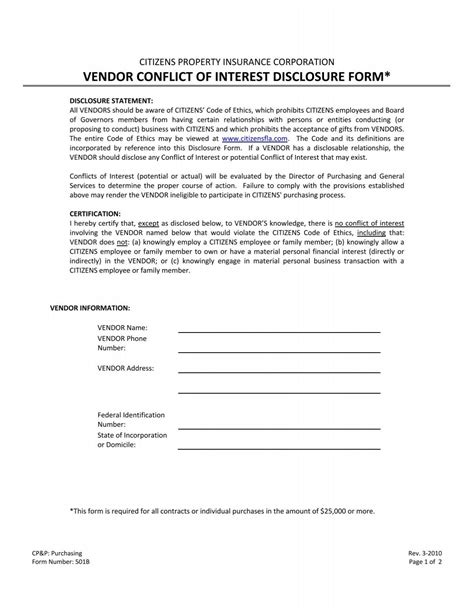 Vendor Conflict Of Interest Disclosure Form Citizens Property Insurance