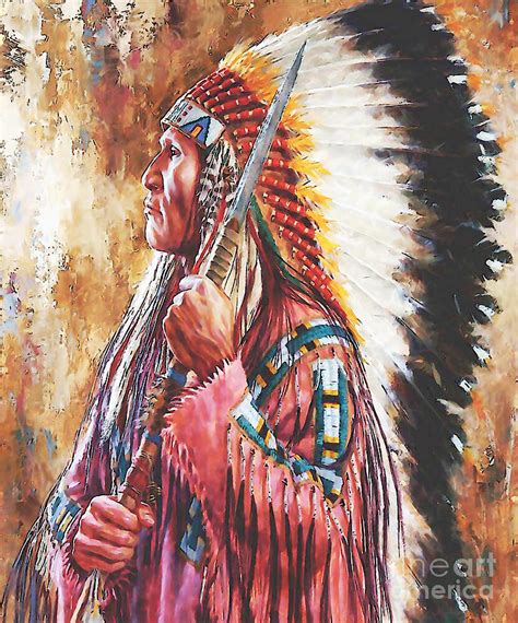 Native American Shaman Profile Face Watercolor Oil Digital Art by ...