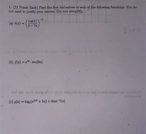 Solved Points Each Find The First Derivatives Of Chegg