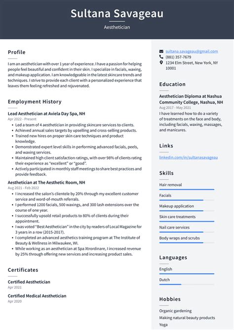 Aesthetician Resume Example and Writing Guide - ResumeLawyer