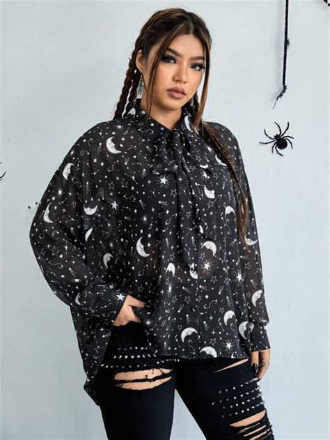 Shein Ezwear Blusa Con Estampado De Luna Y Estrella Irregular Moda De