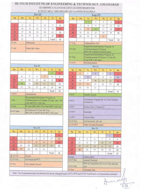 HIET Academic Calendar 2023 2024 Odd Sem | PDF