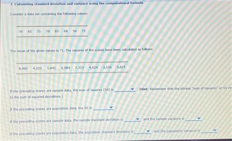 Solved Calculating Standard Deviation And Variance Using Chegg