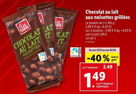 Promo Fin Carré Chocolat au lait aux noisettes grillées chez Lidl