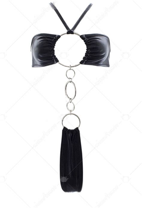 Three Pointed Sexy Lingerie Set Halter Cutout Ring Decor Bodysuit With Stockings And Whip