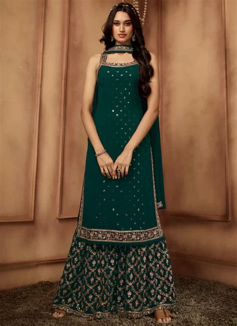 Dark Green Heavy Designer Sequence Work Traditional Festive Special