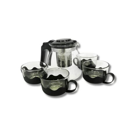 Set De Tetera Con Infusor De 1 Litro Y 4 Vasos De Vidrio Negro Generico