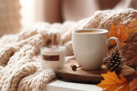 Autumn Cozy Background With Coffee Illustration Stock Photo