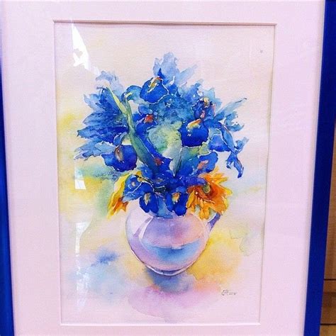 Любимые голубые ирисы в акварели ,теперь оформлены.А почему им отдаю ...