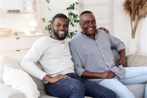Mature Father And Son Happy Millennial Man Posing With Dad At Home Stock Image Image Of