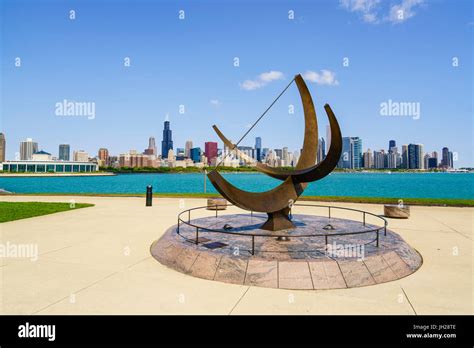 The Adler Planetarium Sundial With Lake Michigan City Skyline Beyond Hi