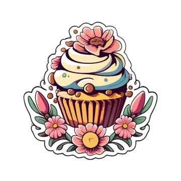 Vanila Cupcake Illustrator With Flower Vector Vector Flower Cute