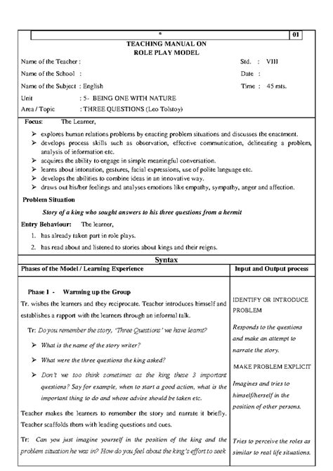 Role Play Sem 2 Tips To Role Play 01 Teaching Manual On Role Play