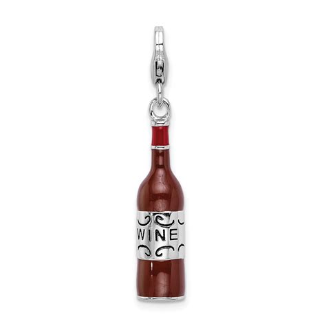 Sterling Silver Rh Enamel Red Wine Bottle W Lobster Clasp Charm Qcc1035 Ebay