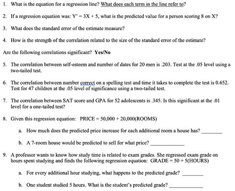 Solved 1. What is the equation for a regression line? What | Chegg.com