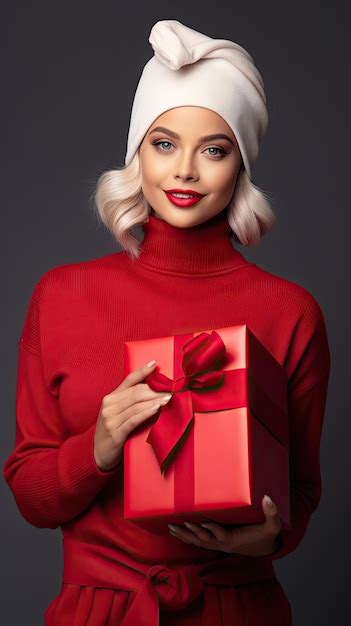 Premium AI Image Woman Holding A Christmas Giftbox