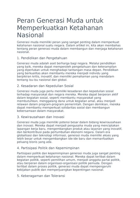 Artikel Bina Peran Generasi Muda Untuk Memperkuatkan Ketahanan