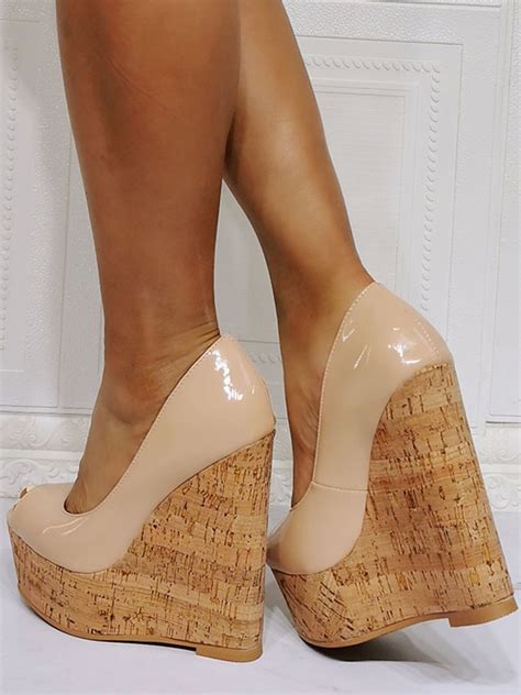 High Heel Nude Patent PU Upper Peep Toe Wedge Heel Sexy Sandals