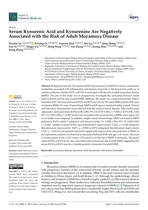 PDF Serum Kynurenic Acid And Kynurenine Are Negatively Associated