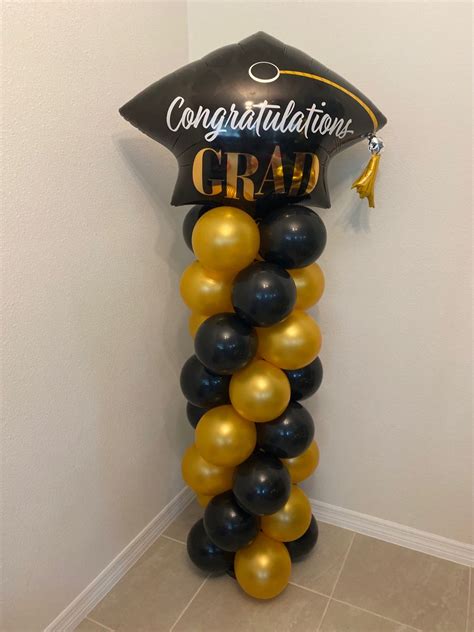 Graduation Ballon Column Balloon Decor Black And Gold Grad Party