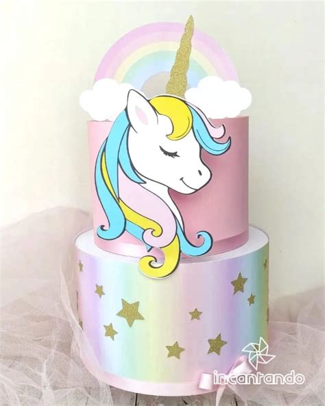 Torta Scenografica In Cartoncino Tema Unicorno Ed Arcobaleno Unicorn