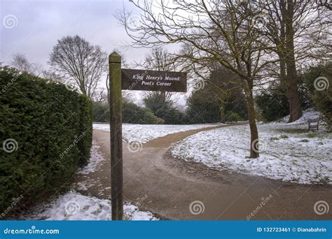 Signpost Pointing To King Henry`s Mound in Richmond Park Stock Image ...