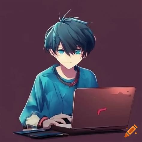 Anime Boy Coding On Laptop On Craiyon