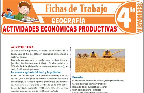 Actividades Económicas Productivas Para Cuarto De Secundaria Fichas