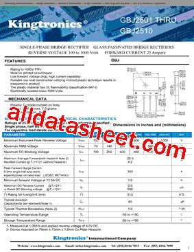GBJ2506 Datasheet(PDF) - Kingtronics International Company